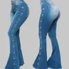 Dżinsy dla kobiet w połowie pasa rozciągnięcia płomienia dżinsowe dżinsowe spodnie szerokie nogę