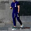 Herren Tracksuits Sommermänner Feste Farben T-Shirt-Hosen Set Fashion K Print Tracksuit 2 Stück lässig Kleidung Mann übergroße Streetwear 230815