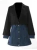 Ternos femininos femininos Blue Blue Denim Color Block Long Blazer Sleeve Lappel Jacket Fit Fashion Fashion Tide Spring outono 2023