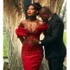 Red Beading Mermaid Prom Off The Shoulder Aso Ebi Evening Dresses Africa Plus Size Formal Gowns 328 328