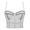 Damestanks mode vrouw bovenaan sexy felle diamanten beha mesh push up bralet corset bustier nachtclub slijtage bijgesneden topvest