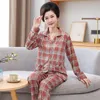 Abbigliamento per il sonno femminile Donne Piajamas Set M-4xl Cardigan Pijamas Mujer Autumn Autumn Sweet Cute Long Maniche Princess Nightwear a V-Neck Plaid