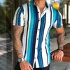 メンズドレスシャツメンズシャツファッションストライププリント半袖Tシャツ夏のシャツ男性ターンダウンカラーボタンカジュアルブラウスメンズ服230815