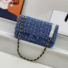 Luxurys siyah beyaz kapitone tüvit orta klasik çift flep rutenyum donanım moda flep crossbody altın zincir çanta çanta akşam partisi balo çanta