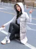 Women's Vests Glossy Long Winter Solid Hooded Zipper Thick Ladies Casual Sleeveless Jacket Pockets Puffer Vest For Female