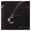 Pendant Necklaces Ins Fashion Gold Plating Moon And Sun Female Rhinestone Sunflower Crescent Necklace For Women Jewelry Drop Delivery Dhqoi