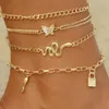 Anklets Multilayer Böhmen Snake Butterfly Animal Anklet Beach Chain Armband Ankle Crystal Rhinestone Jewelry for Women Girls