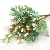 Dekorativa blommor 5st/Mycket konstgjord plast Eukalyptus hortensia gipsophila bukett för bröllop centerpieces arrangemang dekorationer