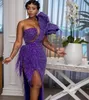 Grande taille asymétrique robes de bal Sexy haute fente formelle perles plume robe de soirée arabe Aso Ebi longues robes de soirée 328 328