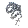 Kedjor Fashion Rosary Cross Halsband Katolska religiösa Glass Crystal Round Pärlor Virgin Mary Jewelry