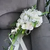 Hochzeitsblumen Nzuk Cascading Braut Bouquet Künstliche weiße Pfingstgefügte De Fleur Mariage Hand Orchideen Wasserfall