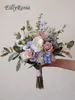 Bruiloft bloemen eillyrosia wit roze tropisch bruids boeket blauw hortensia groene eucalyptus strandholding voor bruid kunstmatig