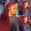 Spitzenperücken Burgunderrot Red Kinky Curly Human Hair Verschluss HD Frontal vorgezogen mit Baby Remy Brasilian Swiss 230815