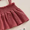 Set di abbigliamento Set di vestiti per bambine per bambini Tinta unita con cinturino per spaghetti senza maniche Canotte altalena e pantaloncini con stampa floreale 2 pezzi