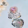 Bröllopsringar Luxury S925 Sterling Silver Pink Heart-Shaped Ring High Carbon Diamond Zircon Ring for Women Fine Jewelry Gift Party Super Flash 230815