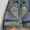 Women's Jackets 2023 Autumn/Winter Spicy Girl Street Fashion Personality Love Pearl Nail Bead Heavy Duty Denim Jacket