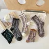 Women Socks 5 زوج على الطراز الكوري خمر الطباعة الخريف الشتاء الطويل القطن الأزياء الأنبوب الأوسط لطيف ركوب الدراجات شارع Sokken