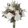 Wedding Flowers 2023 Vintage Ivory Wit en bruine Poney Bruid Holding Outdoor Simulation Bouquet Bridal Fiori