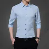 Mens Casual Shirts Fashion Long Sleeved Shirt White Blue Black Smart Male Social Dress Plus 230815