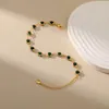 Braccialetti di collegamento 18k oro in oro intarsiato Bracciale zircone verde scuro per donne eleganti rotonde zirconia cubica catena di lunghezza regolabile