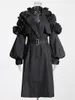 Women's Trench Coats Mid-length Windbreaker 2023 Lapel Long-sleeved Ruffled Stitching Slim-fit Jacket Women