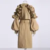 Płaszcze damskie płaszcze w środkowej długości wiatrówki 2023 Lapel z długi rękawem marszczony szwów szczupły kurtka