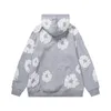 Men's Hoodies Sweatshirts Tears Puff Mens Winter Readymade Foam Flower Co Branded Denim Printed Distressed Pullover Cap Embroidery White Kapok Tidal 3ddj