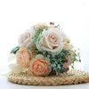 Wedding Flowers Whitney WB 1287 Oranje met roze roos bruidsmeisje gastboekethouder