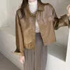 Damesjassen Vintage faux leer met lange mouwen voor vrouwen 2023 herfst Koreaanse mode revers lapel vacht vrouwelijk casual bovenkleding