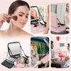 Caixa de trem de viagem de maquiagem iluminada com luz LED de espelho 3 brilho ajustável Bolsa cosmética armazenamento portátil Partição Ajusta