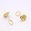 Stud Earrings Solid Pure 24Kt Yellow Gold Women Flower 1.9-2.1g 17x10mm