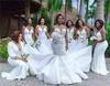 2023 Elegant spaghetti sjöjungfru brudtärna klänningar billiga djupa v hals afrikansk bröllop gäst klänning billig lång prom evenig miad av hedersklänningar