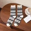 Women Socks Japanese Harajuku Style Cotton Knit Fashion Stars Wave Checkered Stripes Street Classic Colorful Black White