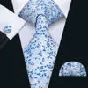 Himmelblau mit weißen Blumen kleine frische Herren Binde Binde Binde Binde Binde Binde Manschettenknöpfe Set Seidengeschäft Casual Party Krawatte Jacquard gewebt N-502248b