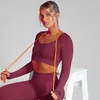 Aktiva skjortor CXUEY WINE RÖDS SPORTS T-shirts Kvinna Långärmad träning Topp Låg hals Sömlös för Fitness Lycra Elastic Gym Yoga Wear Black