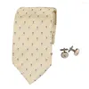 Bow Ties Luxury Men's Silk Tie and Pocket Square Cuff Links Bourgogne Set Present Box Wedding Groomsmen Business for Suits