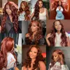 Brazilian Reddish Brown Body Wave Lace Frontal Simulation Human Hair Wig HD 13x4 Lace Frontal Wig Glueless Red/Black /Blonde Highlight Wig Pre Plucked