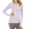 Lu-77 Manga longa feminina Sports Yoga T-shirt abrangente Switch Switch Workout Gym Roupos de cor sólida