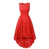 Casual Dresses 2023 Women's Summer Elegant Round Neck Sleeveless High Low Hem Lace Party Club Dress Daily