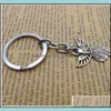 Keychains Lanyards 30st DIY Tillbehör Material Antik Sier Zinc Alloy Angel Bandkedja Key Ring Travel Protection Jewel Drop D Dhwni