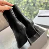 Witch Boot Black Women's Luxury Designer Ankelstövlar äkta lädersida blixtlås pekade tår stiletthälta modestövlar 110 mm sexig festklänningskor höga klackar