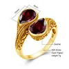 Wedding Rings Szjinao Yellow Gold Red Garnet Ring For Women Tear Drop Stones Luxury Handmade Engraved Party Jewelry Trending Gift Female 230815