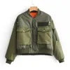 Kvinnors jackor Army Green Bomber Flight Jacket Croped Casual Coat Big Pocket Fashion Classic Long Sleeve 230815