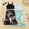 Conjuntos de roupas bebê 6m-3y infantil bebê meninas roupas conjunto de malha colete topos floral impressão flare calças roupas