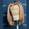 180％密度ハイライトオンブル色のボブショートヒューマンヘアウィッグストレートヘア13x4レースフロントかつら