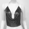 Kvinnors tankar Kvinnor Guld Silver Backless Croped Glitter Beach Club 2023 Sexig Metal Sequined Tank Camis Off Shoulder Navel Exposed