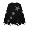 Men's Sweaters 2023 Hip Hop Knitted Sweater Streetwear Star Graphic Distressed Ripped Pullover Men Harajuku Casual Knitwear Unisex Punk J230806