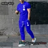 Tracksuits voor heren zomer mannen Solid Color T-shirt broek Set Fashion K Print Tracksuit 2 stuks Casual kleding Mannelijk Oversized Streetwear 230815