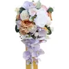 Wedding Flowers Beauty Holding Artificial Natural Rose Bouquet With Silk Ribbon Lilac Champagne Bridesmaid Bridal Party Flower