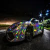 Hoogwaardige 3 lagen regenboog chroom zilveren holografische vinyl wrap sticker bubbel voor autotrapping film309m